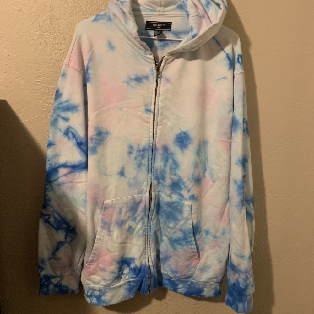 Baby pink and baby blue tye dye jacket.